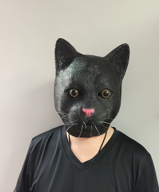 黑貓面具/黑貓乳膠頭套