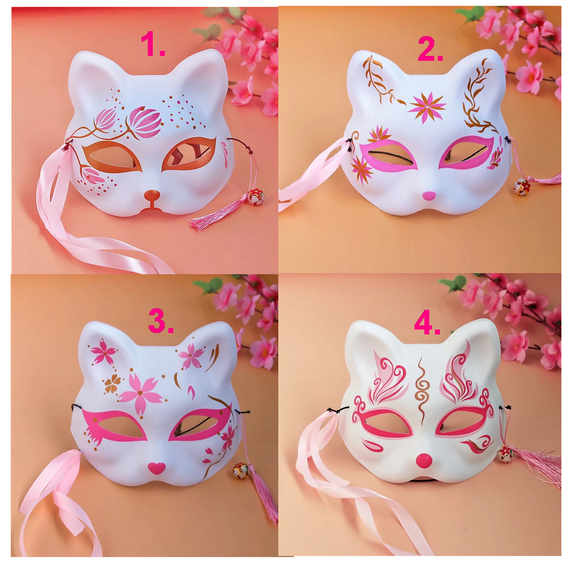 狐狸面具/彩繪貓臉面具/桃粉狐狸彩繪面具
