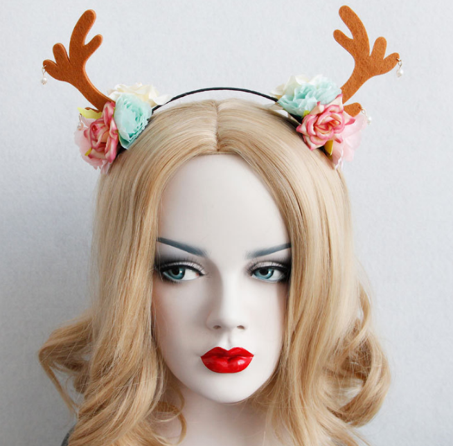 聖誕花朵鹿角髮箍